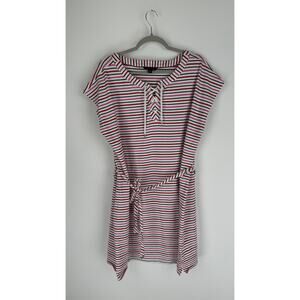Tommy Hilfiger Womens Short Sleeve Striped Shift Dress Plus Size 2X Cotton Pink